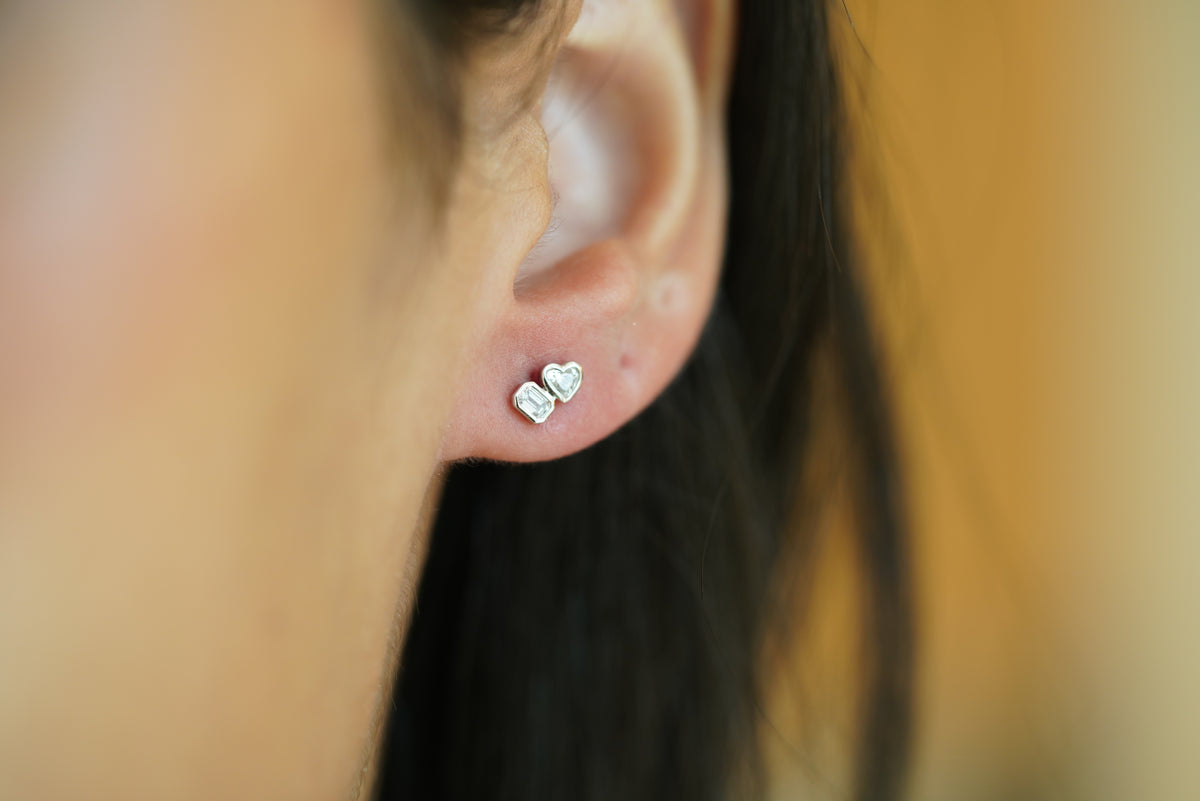 Delicate Heart & Baguette Diamond Earrings - additional view