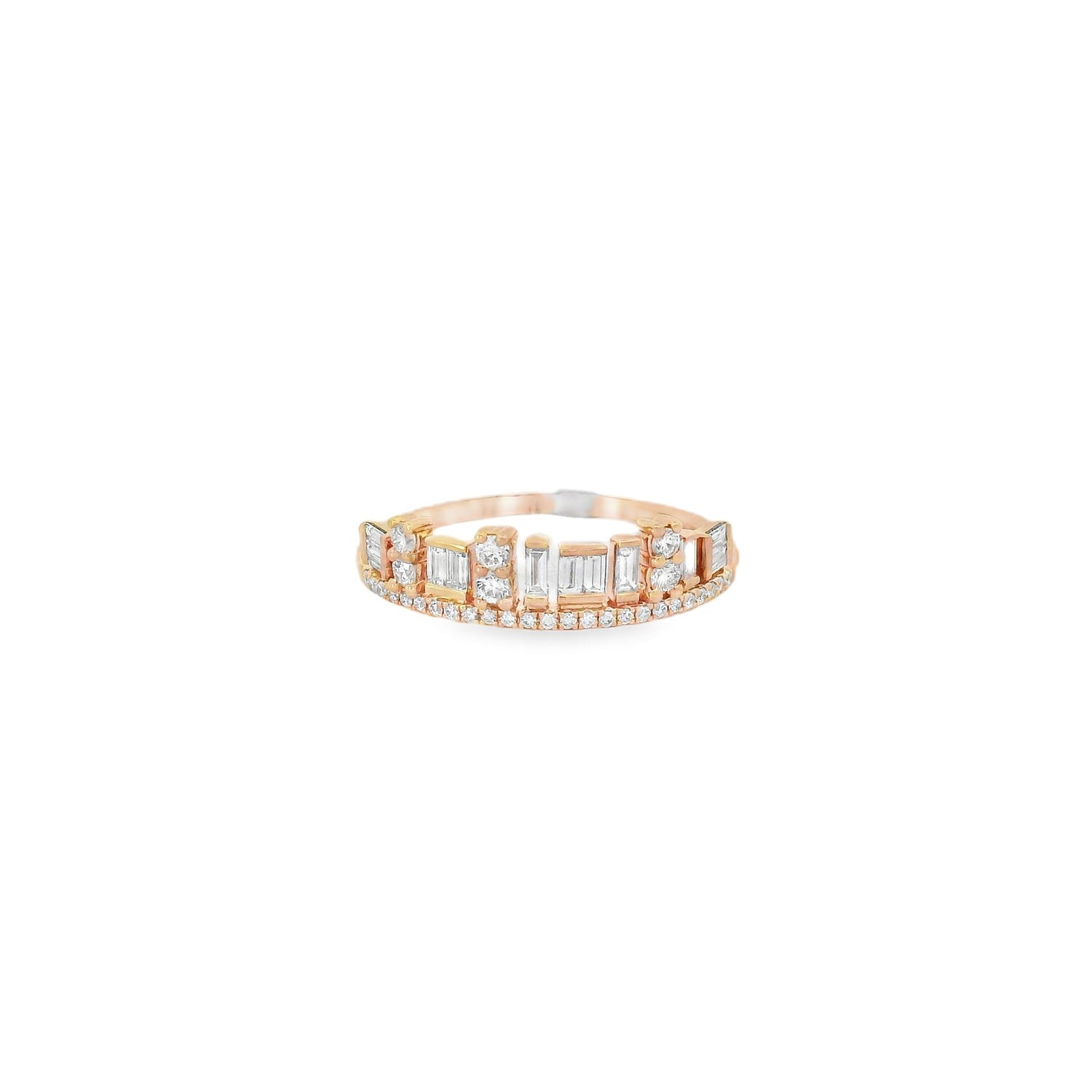 Charming Stacked Baguettes Diamond Rose Gold Ring