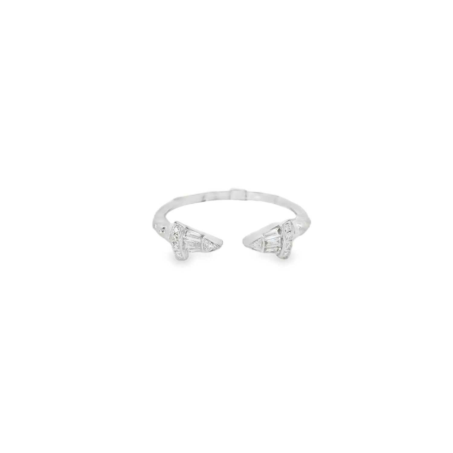 Delicate Pointy Diamond Baguettes Open Ring