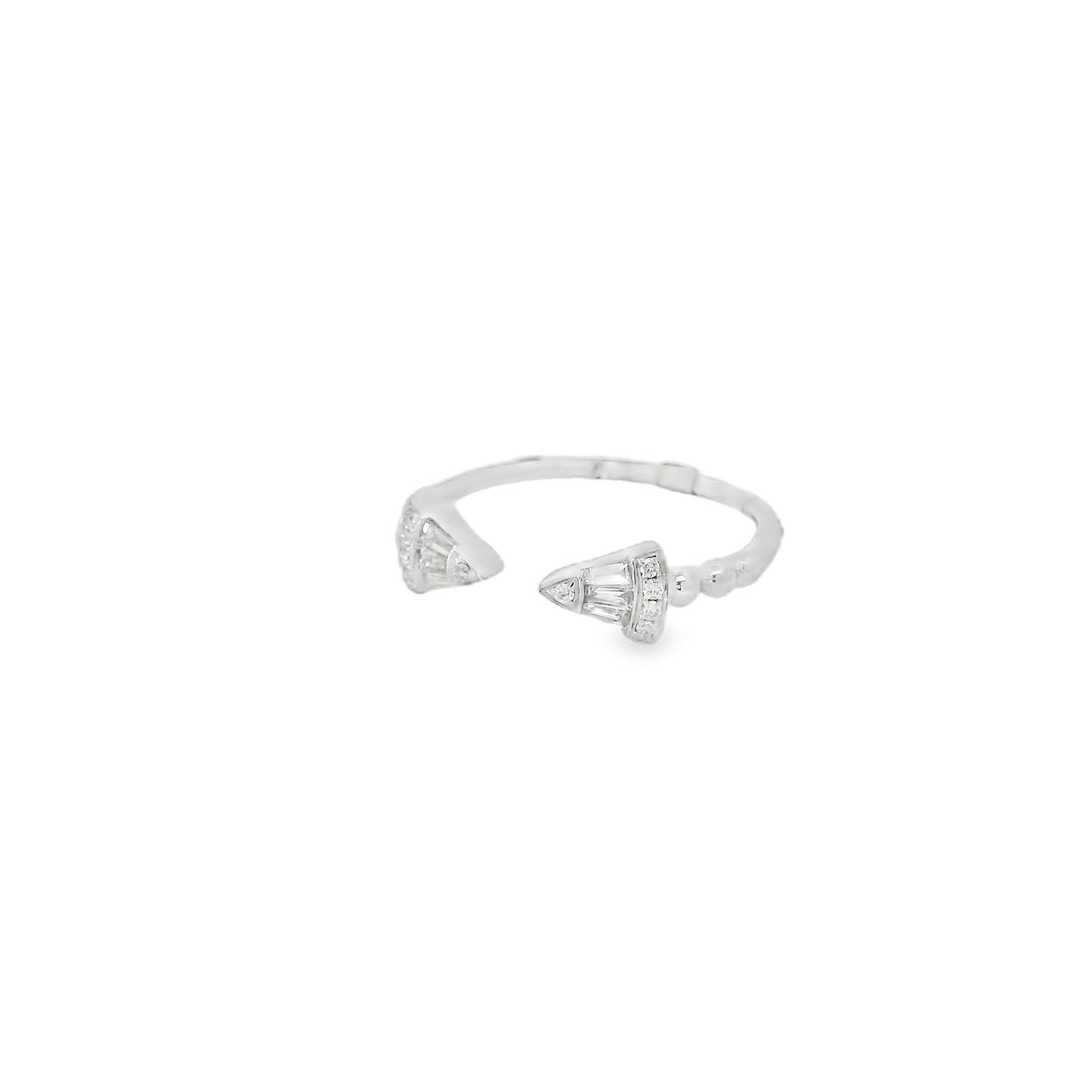 Delicate Pointy Diamond Baguettes Open Ring
