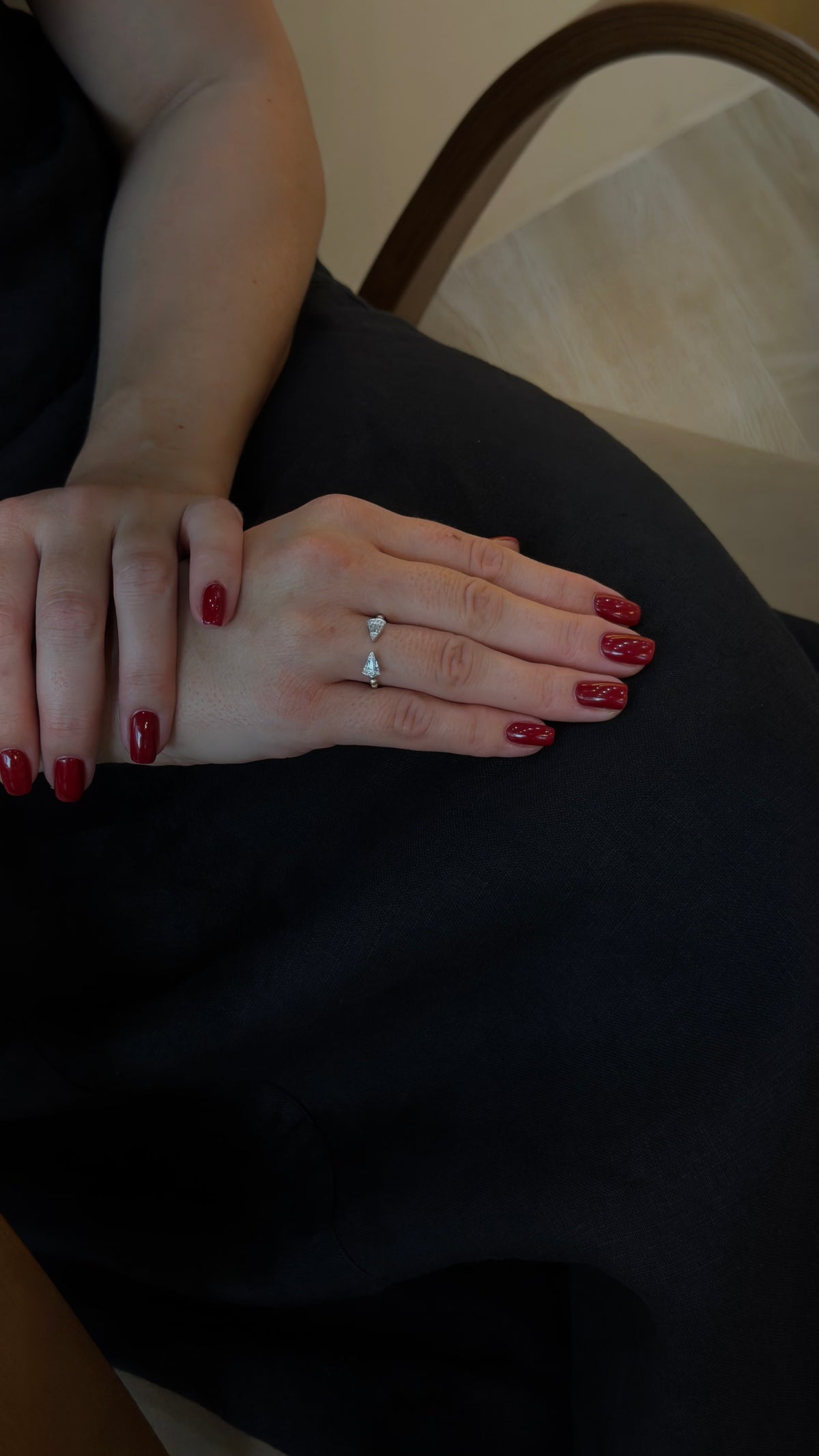 Delicate Pointy Diamond Baguettes Open Ring - additional view