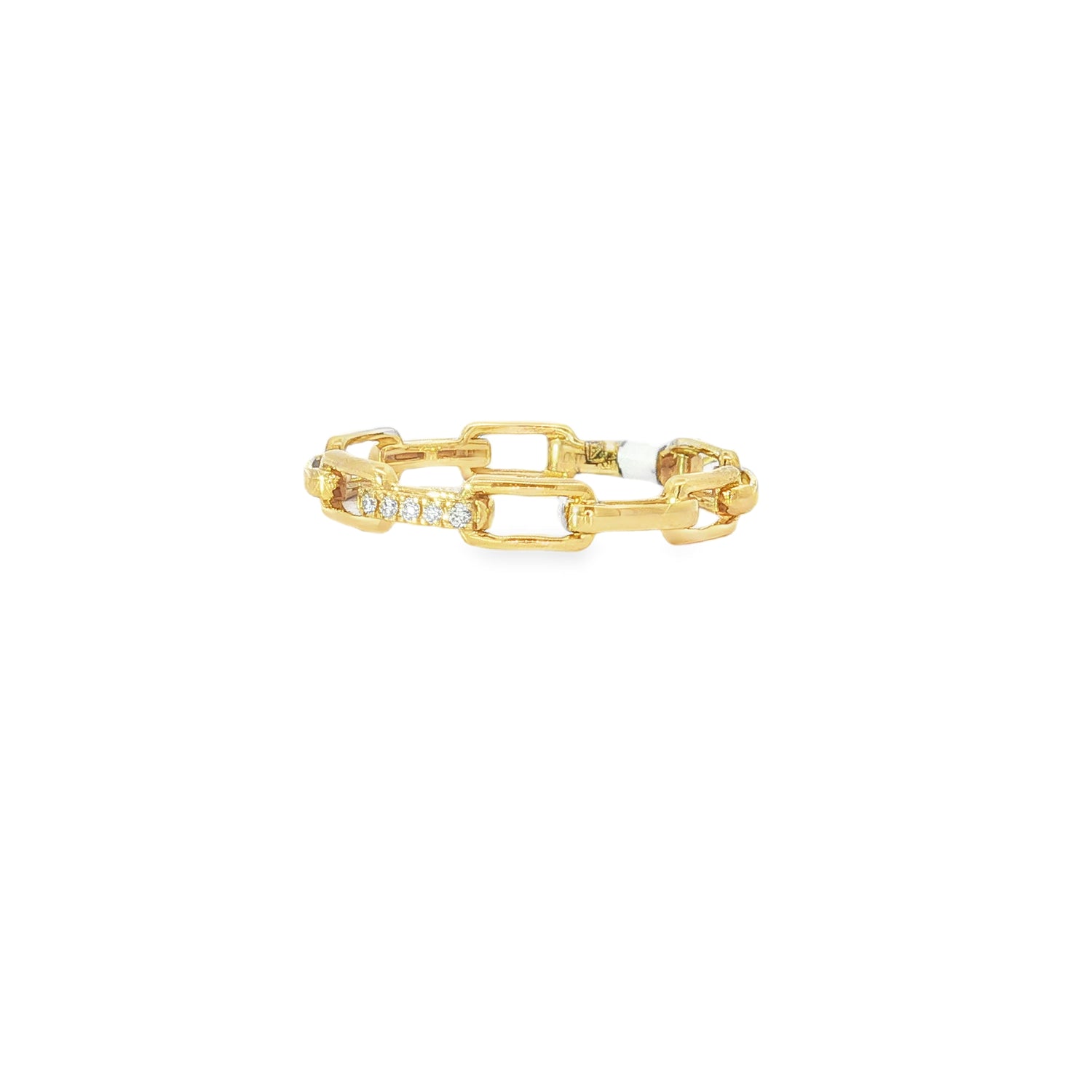 Diamond Paper Clip Yellow Gold Chain Ring