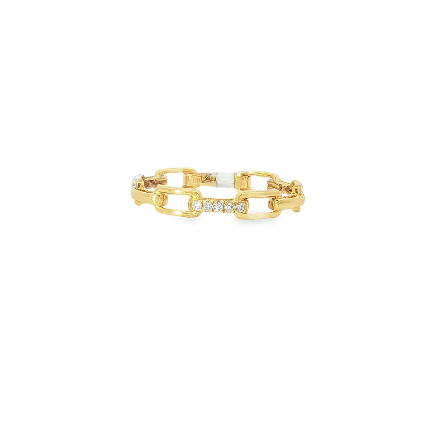 Diamond Paper Clip Yellow Gold Chain Ring