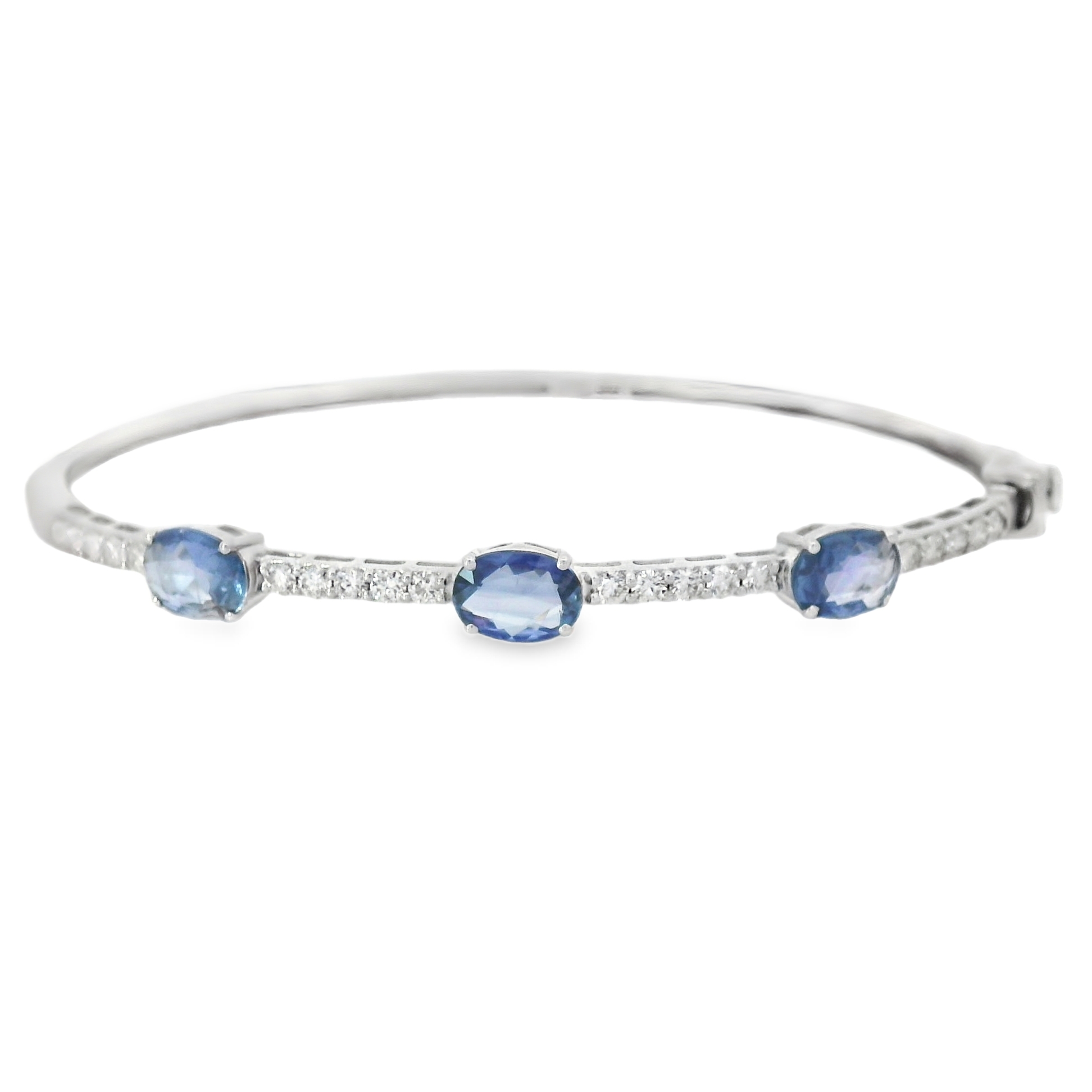 Refined Oval Trio Sapphire Diamond Bangle