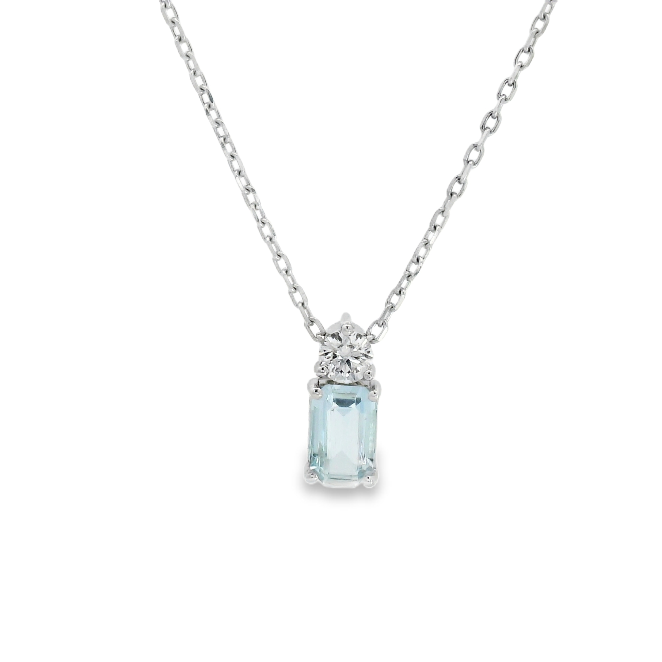 Soft Aquamarine & Round Brilliant Diamond Yellow Pendant