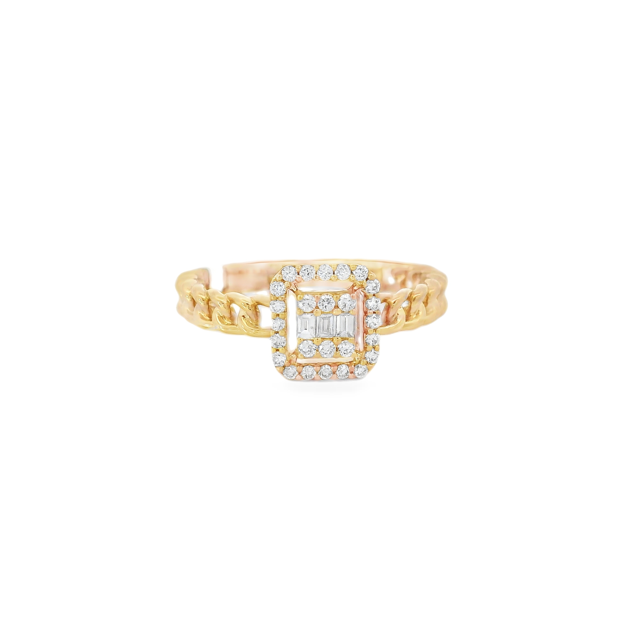 Elegant Rose Solid Cuban Diamond Ring