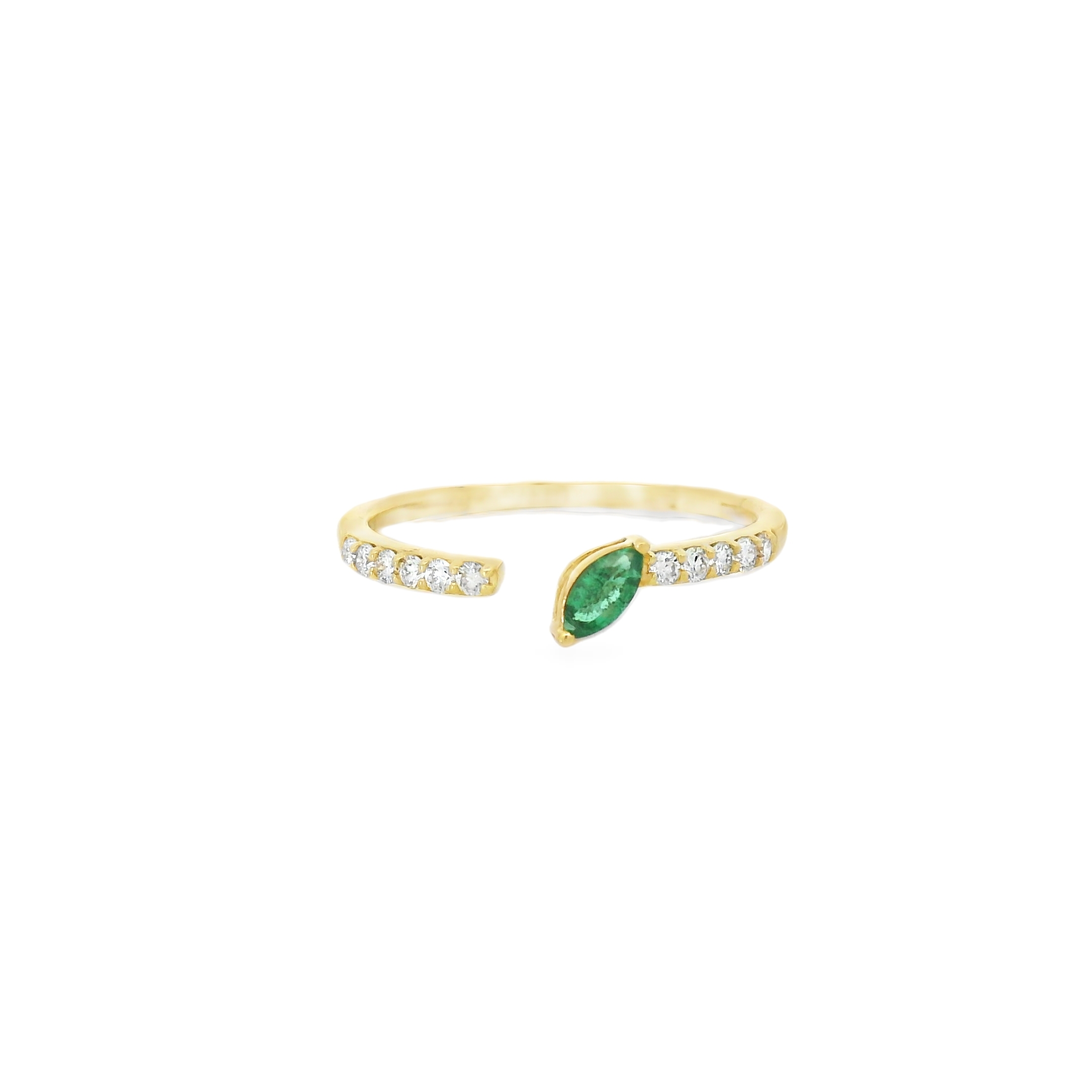 Soft Marquise Emerald & Diamond Open Ring