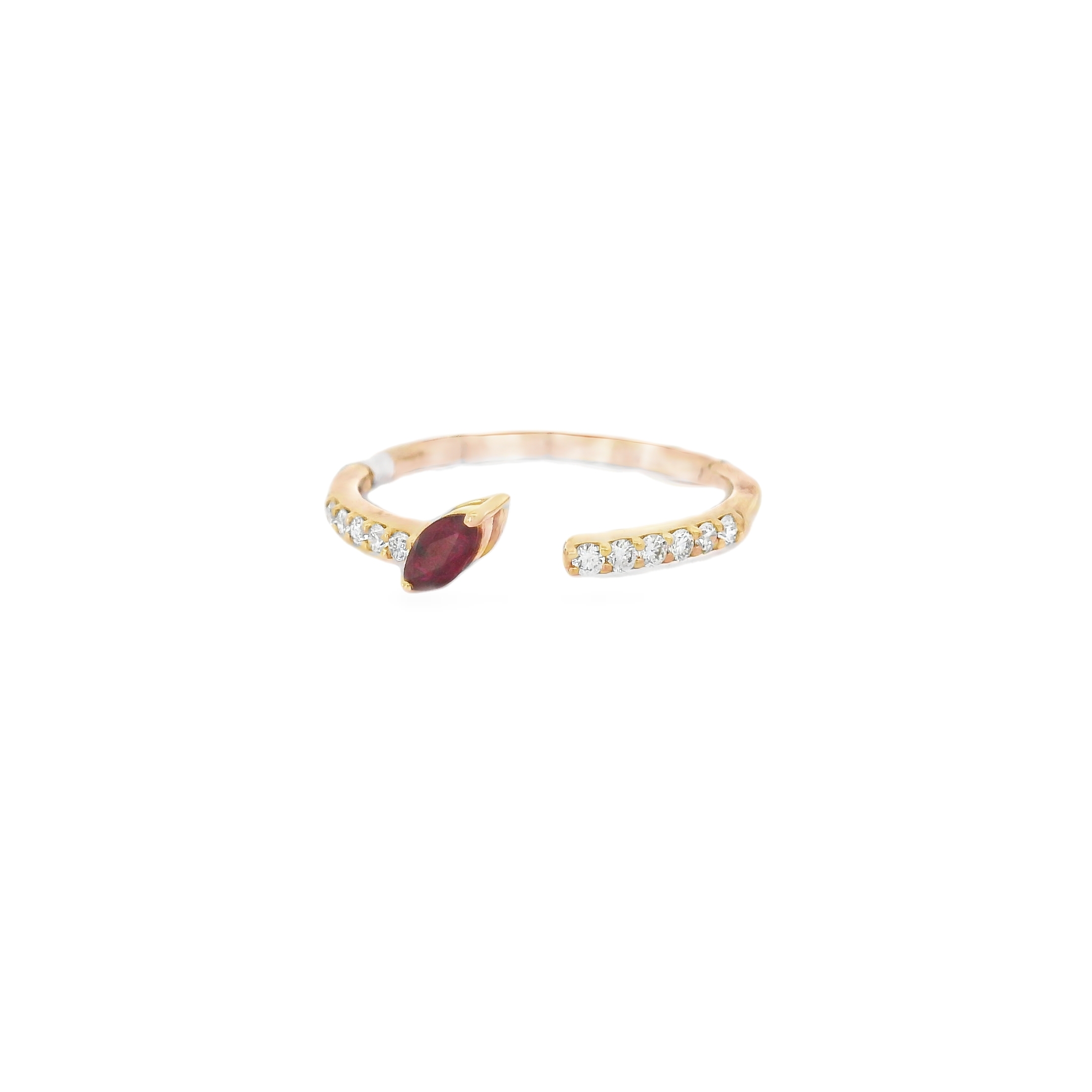 Soft Marquise Ruby Rose Gold Open Ring