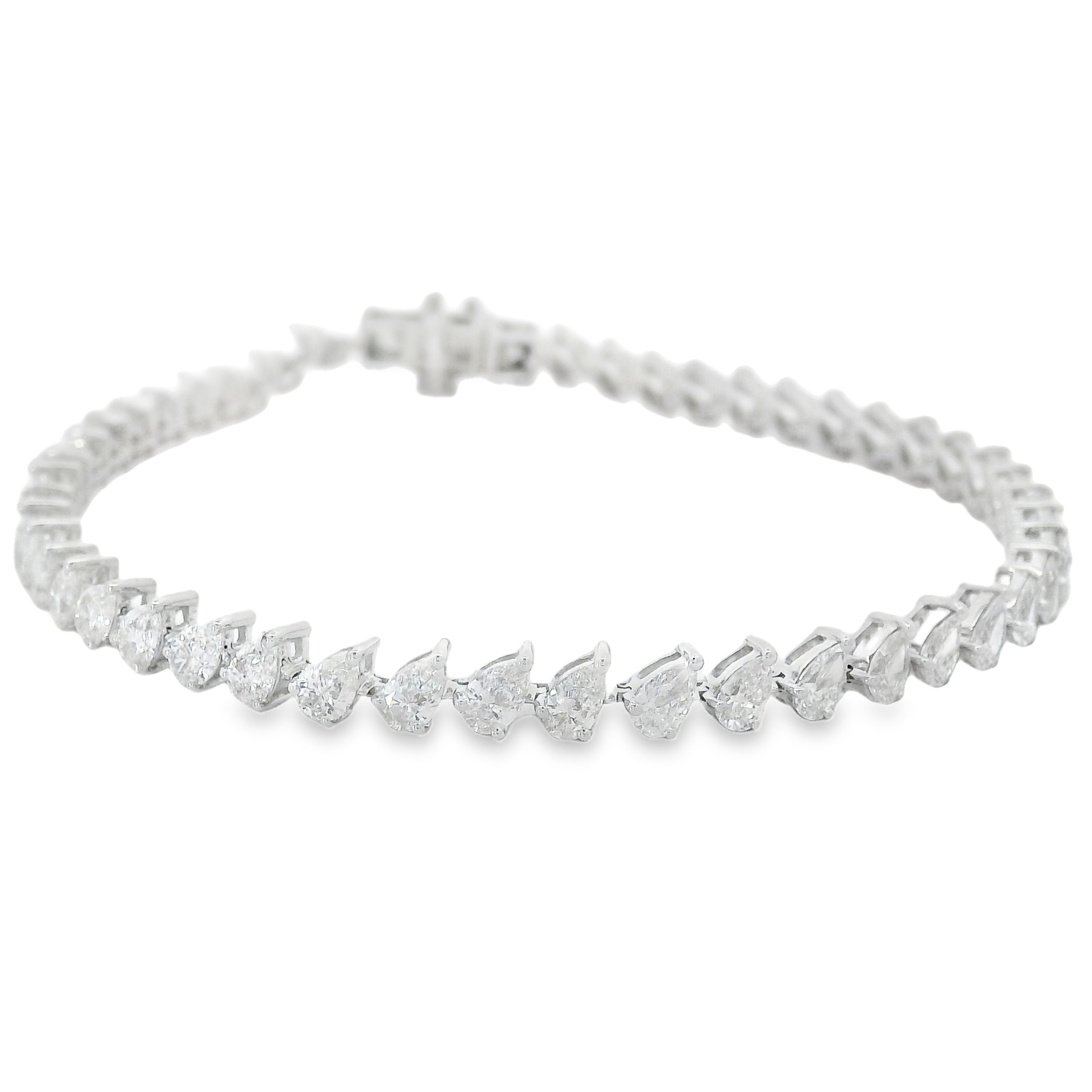 Stunning Diagonal Pear-Shaped Diamond Tennis Bracelet