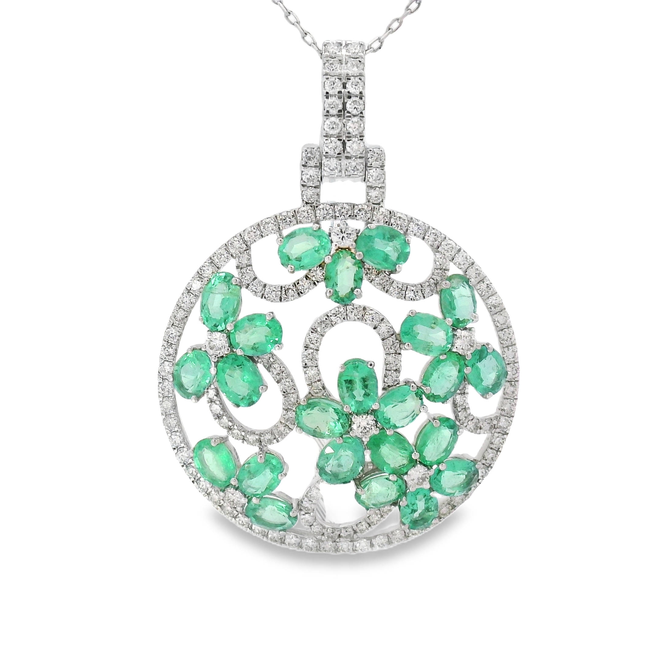 Elegant Oval Emerald & Diamonds Pendant