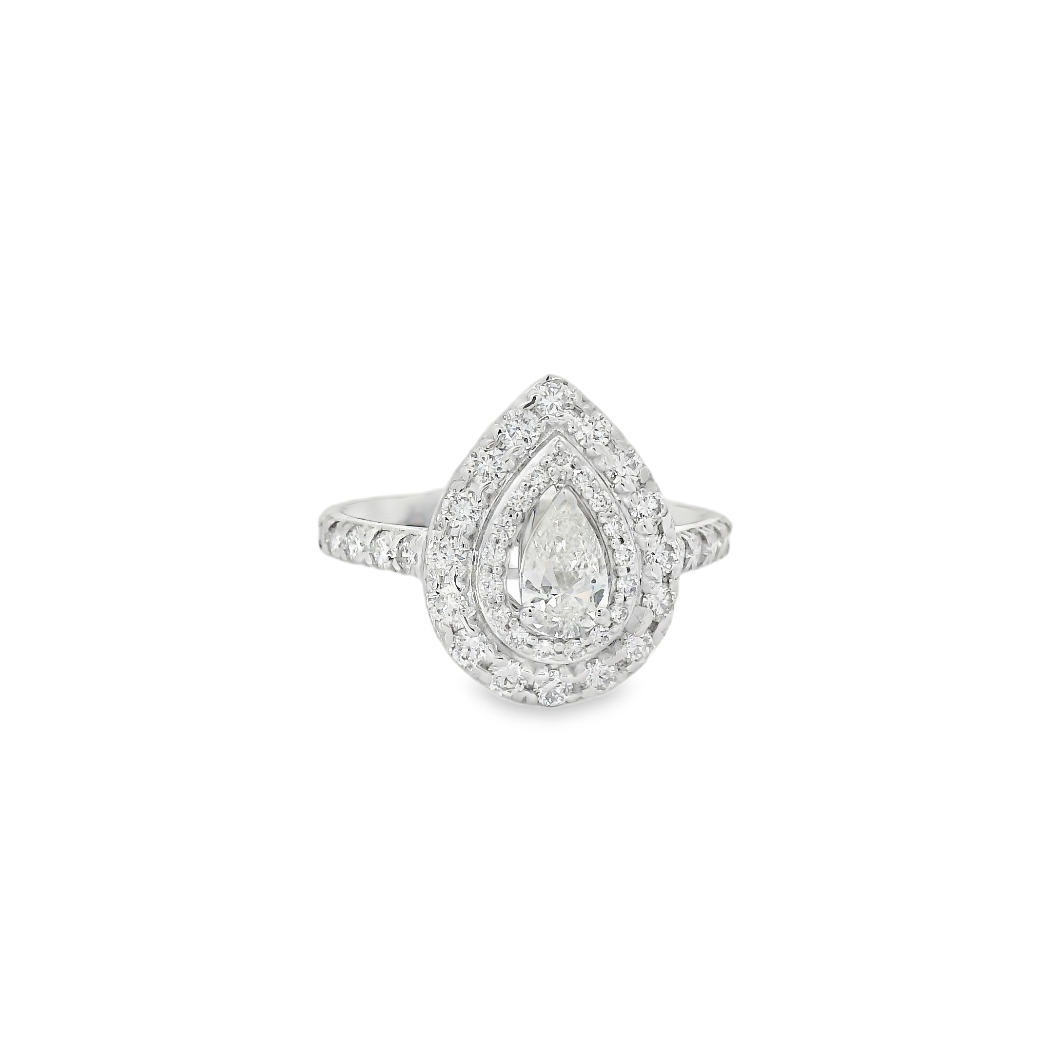 Graceful Double Halo Pear Diamond Ring